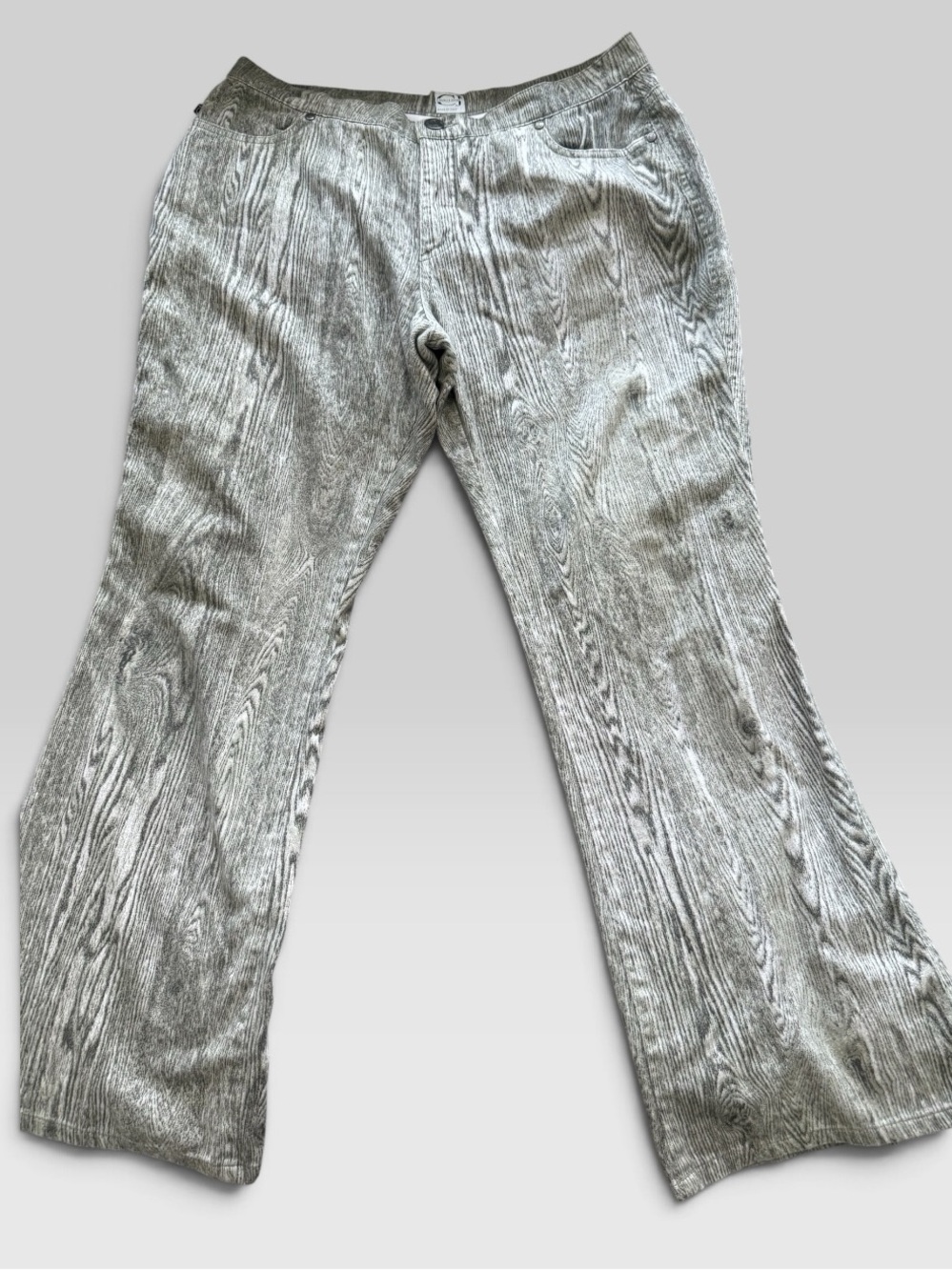 Just Cavalli Jeans Y2K Gray Woodgrain Print Flare Pants Made in Italy